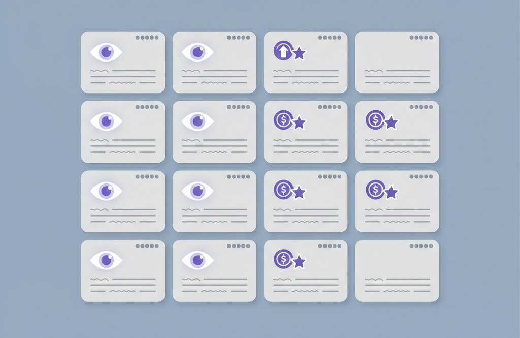 Grid of neutral page cards marked as reach leaders and value leaders