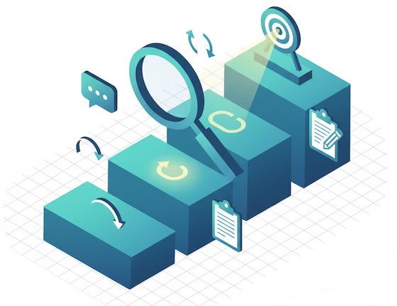 Magnify weak step, read behavior, validate qualitatively, define the job