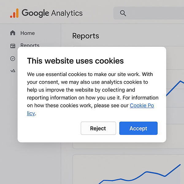 Cookie consent setup in Google Analytics, with banner pop-up.