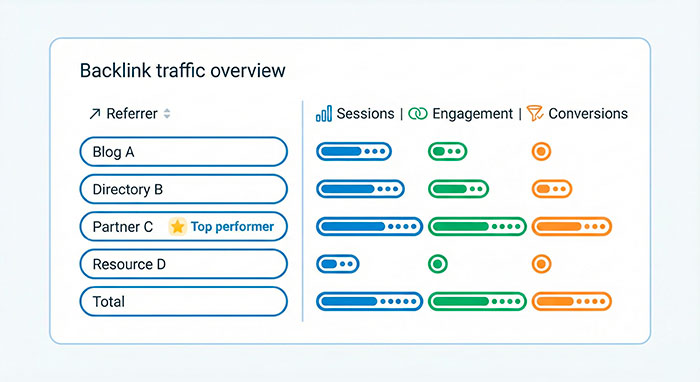 Simple backlink traffic summary view