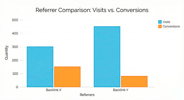 Bar chart comparing conversions from two backlinks