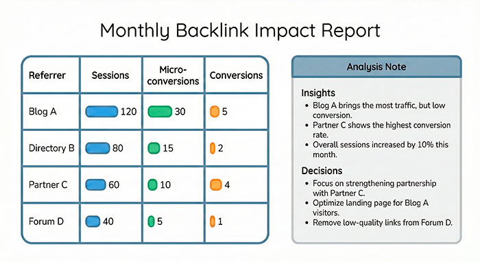 Example of a simple monthly backlink impact report